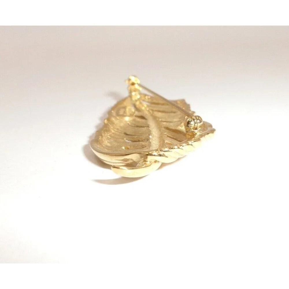 Vintage Napier Leaf or Feather Pin Brooch Gold Tone Open Work Signed F90 2.25 in